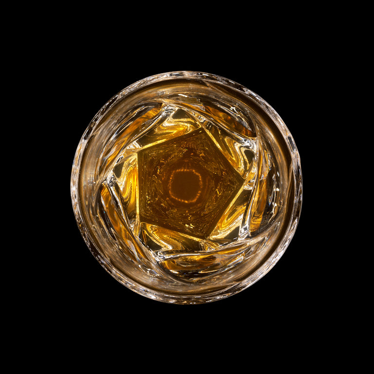 VRIDE Heavy Tumbler | Set of 2 Hand-blown Crystal Whiskey Glasses With Complementary Matching Ice mold tray.